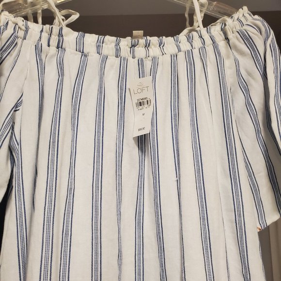 NWT Loft Off the Shoulder Blue/White Top (Sz M) - Picture 2 of 4